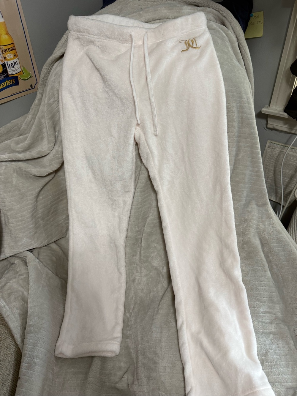 Juicy Couture Cream Plush Fleece Joggers with Gold Logo